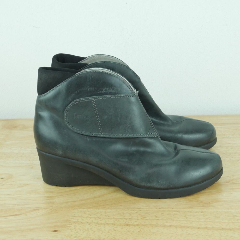 Jambu 8 Sport‎ Wedge Black Leather Comfort Booties Perla Hypergrip Shoes Boots